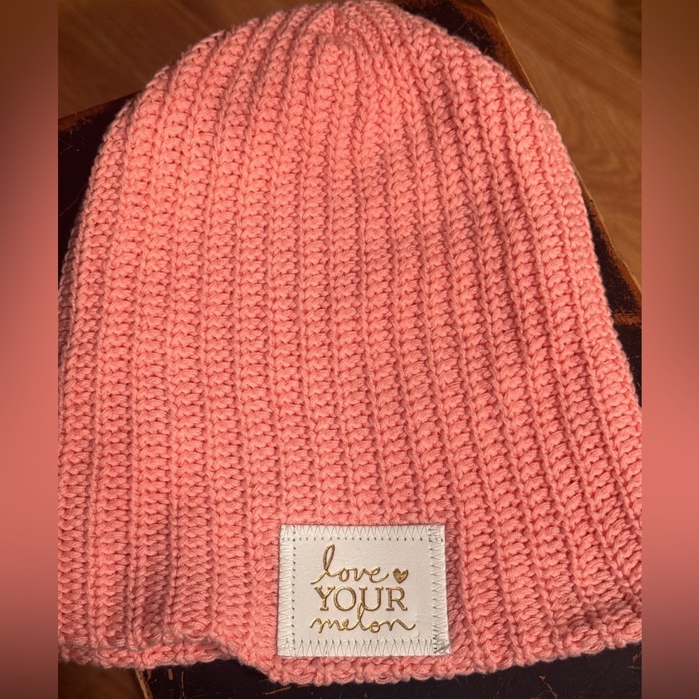 Love Your Melon Pink and Gold Knit youth size slouch   Beanie